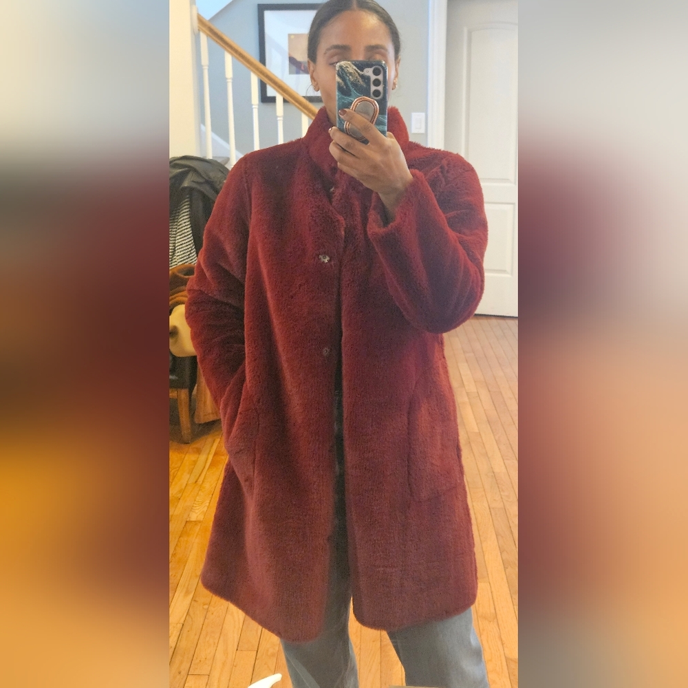 Wine Colored Faux Fur Coat